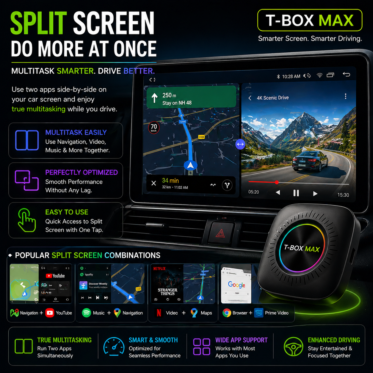 Trendtronics Tbox Max with Inbuilt SIM Slot , 8+128GB, Android 13, CarPlay & Android Auto, Google Play, YouTube, Netflix, jiohotstar(1-Year Warranty)