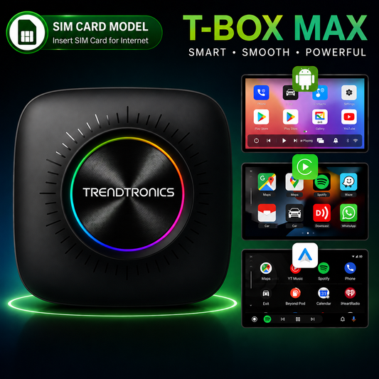 Trendtronics Tbox Max with Inbuilt SIM Slot , 8+128GB, Android 13, CarPlay & Android Auto, Google Play, YouTube, Netflix, jiohotstar(1-Year Warranty)