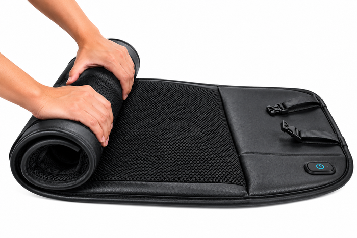 Seat cover being folded or rolled